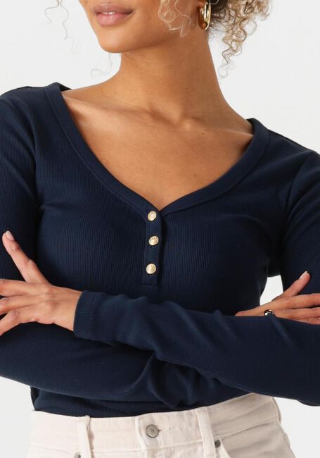 Donkerblauwe TOMMY HILFIGER Top SLIM HENLEY GB SCOOP-NK LS - large