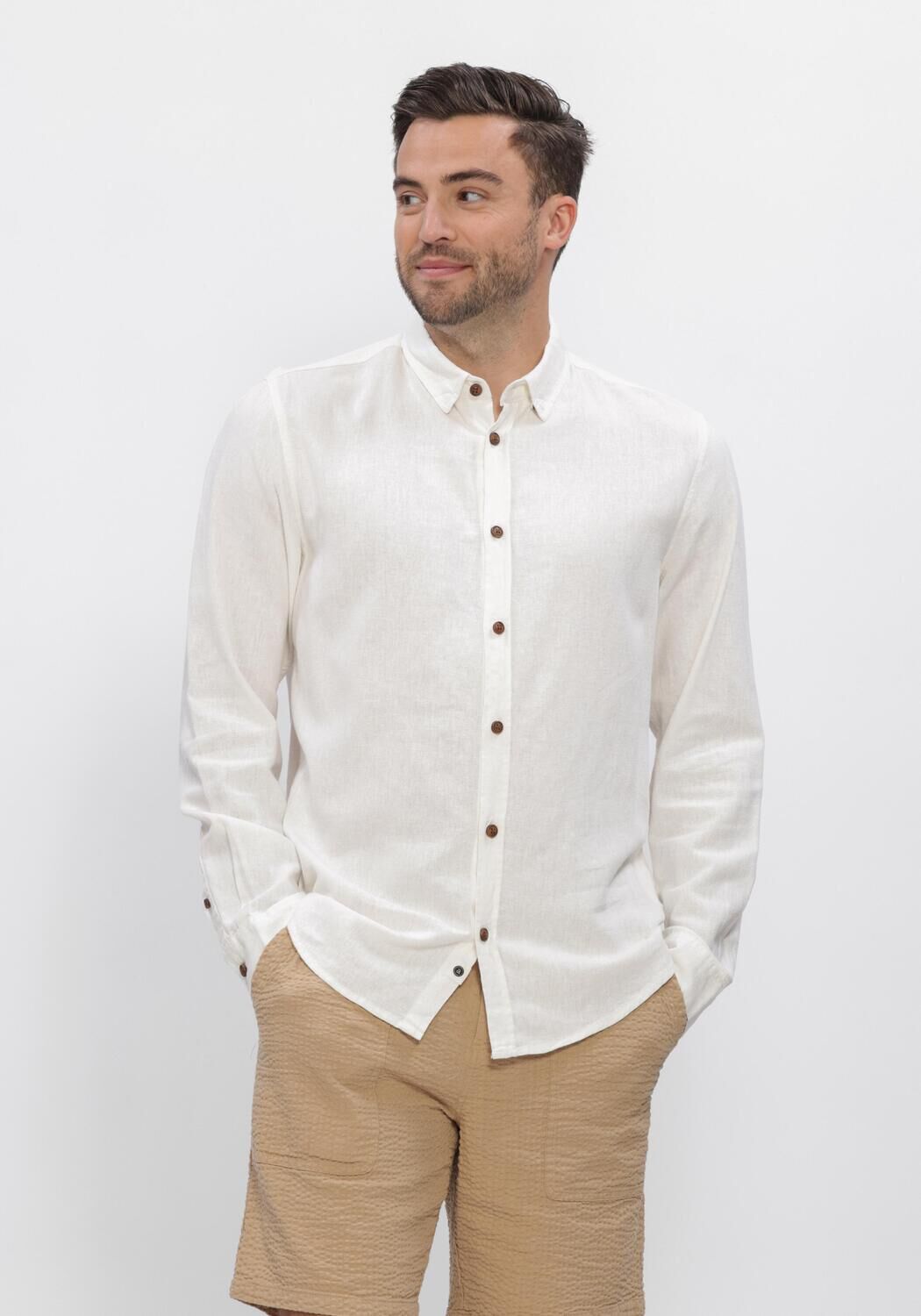 Ecru ANERKJENDT Casual overhemd AKLEIF COT/LINEN/VIS L/S SHIRT - large