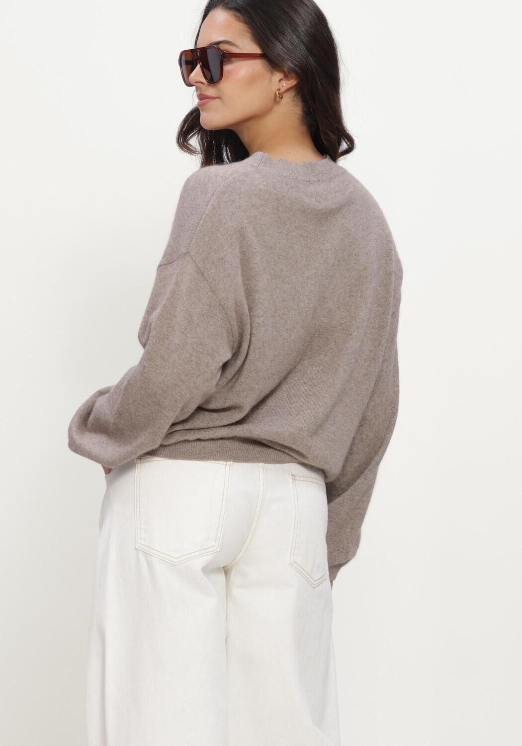 Taupe TWNS Trui LONG PUFFED SLEEVES ROUND NECK JUMPER - large