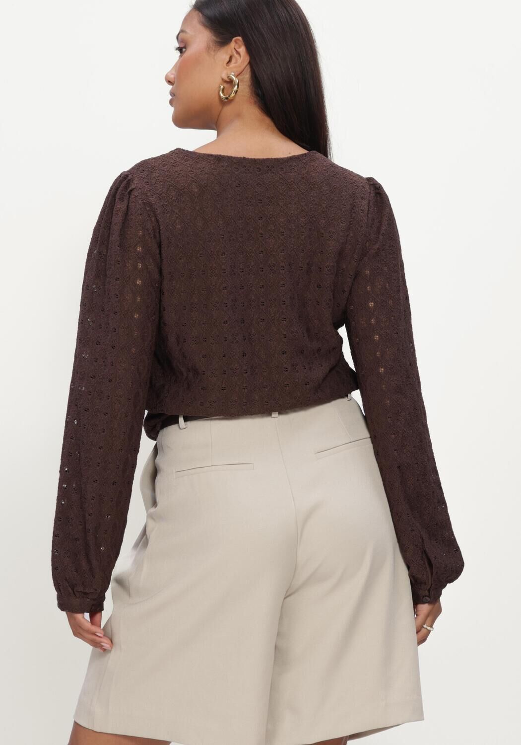 Bruine OBJECT Top OBJLAILA L/S V-NECK TOP NOOS - large