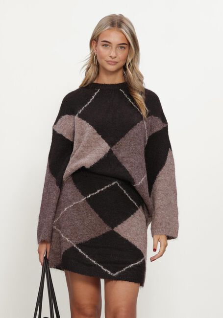 Bruine NEO NOIR Trui INGA CHECK FLUFF KNIT BLOUSE - large