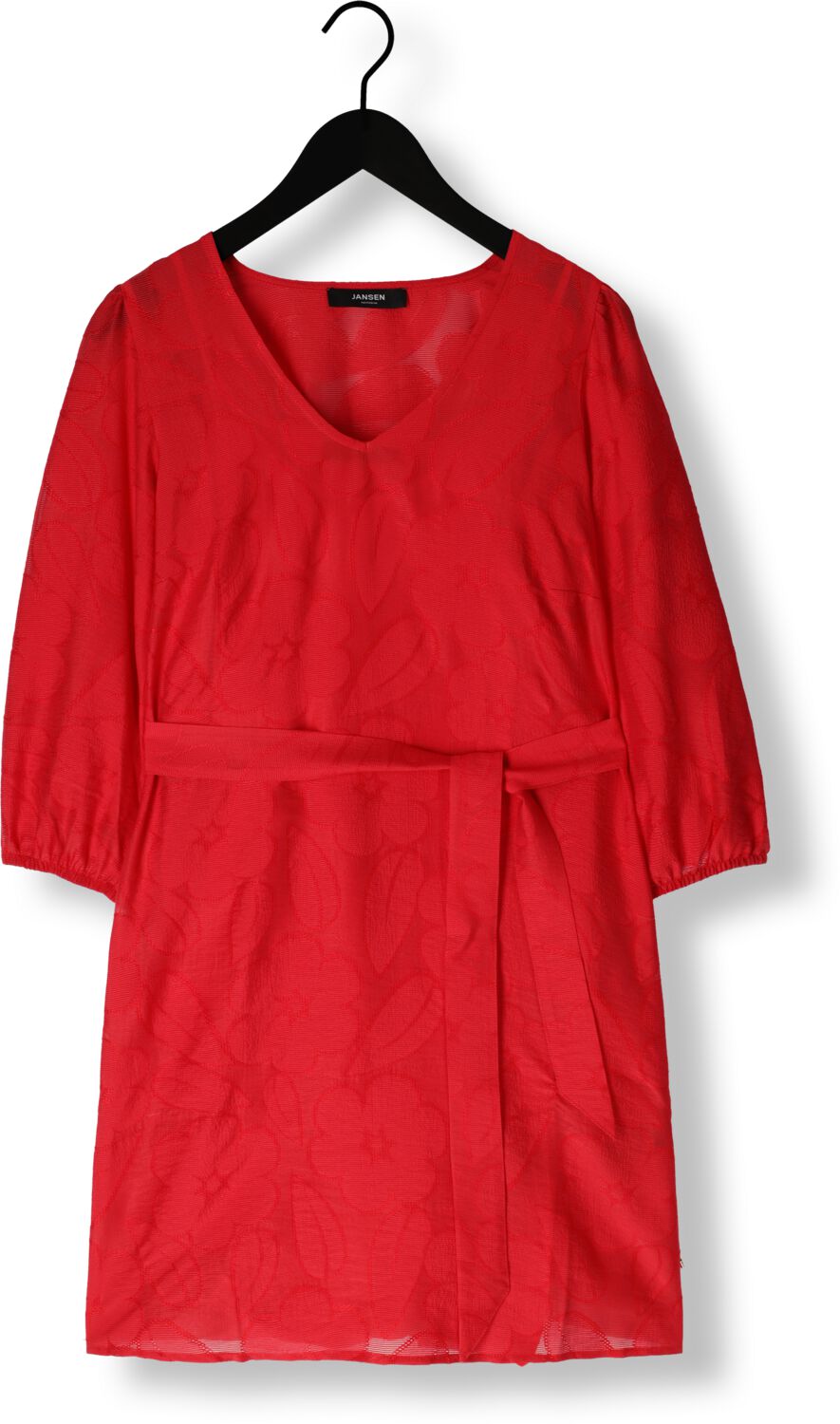 JANSEN AMSTERDAM Dames Jurken Ff517 Dress 3 4 Puffed Sleeve V-neck Rood