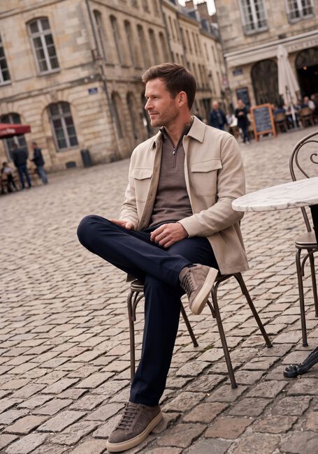 Taupe STEFANO LAURAN Trui HALF ZIP MERINO - large