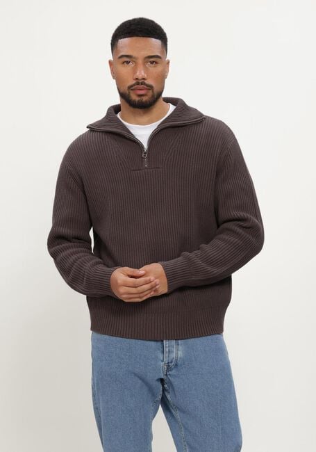 Bruine SELECTED MEN Trui SLMDRY LS KNIT HALF ZIP - large