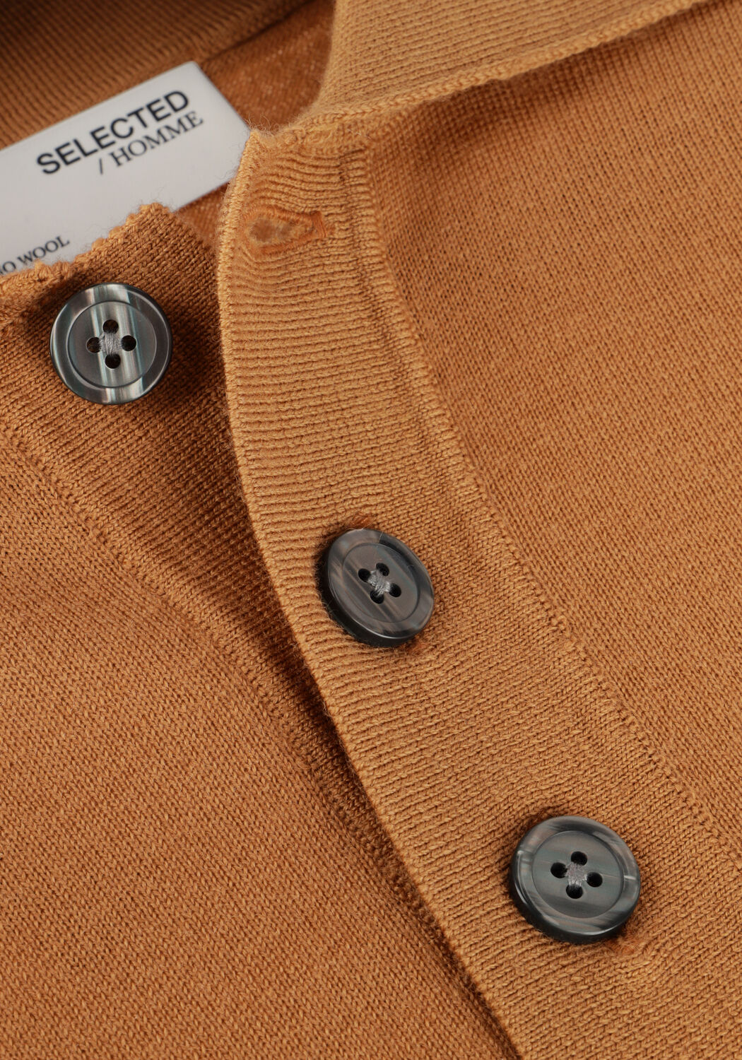 Camel SELECTED MEN Trui SLHTRAY LS KNIT MERINO POLO - large