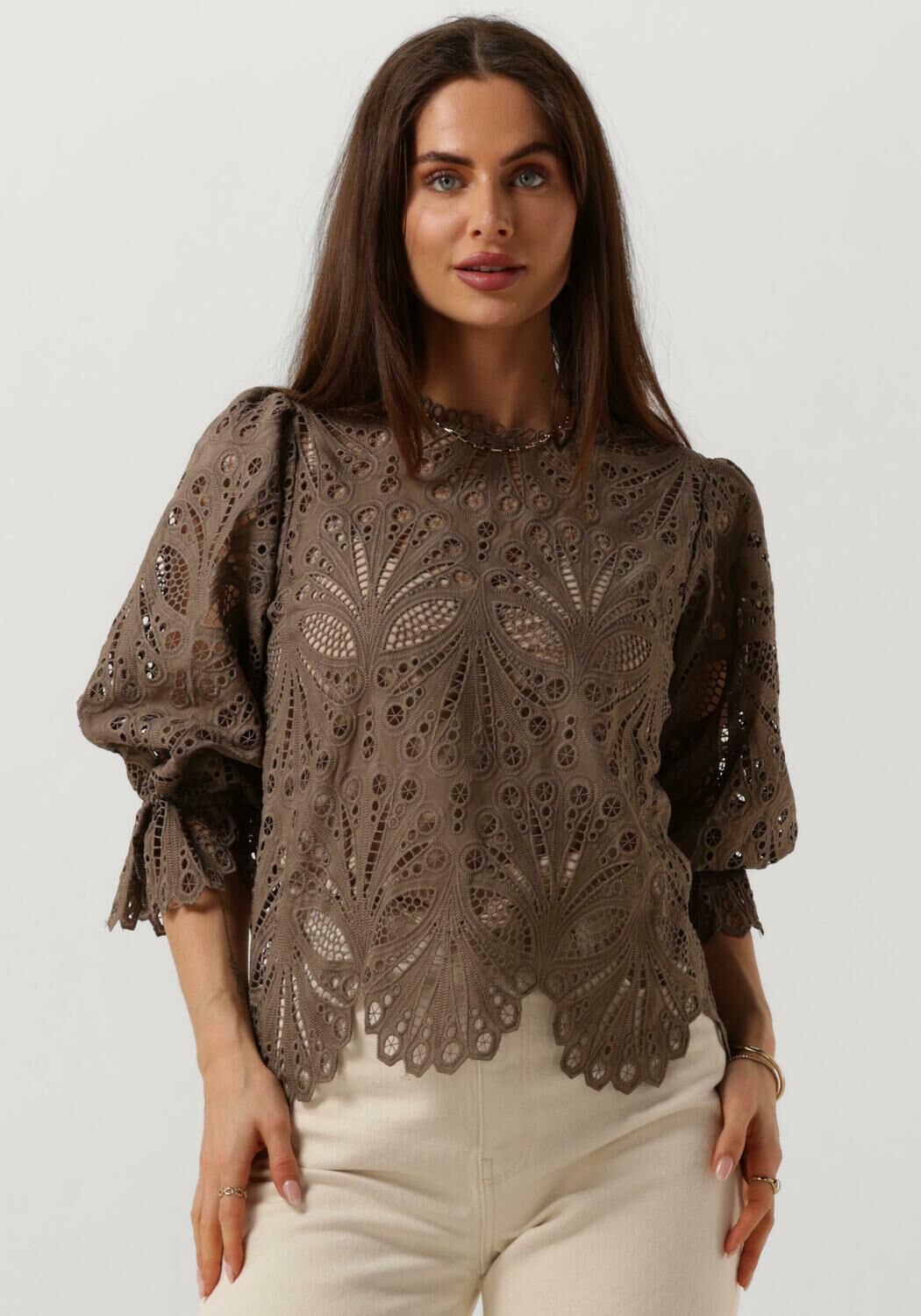 NEO NOIR Dames Blouses Adela Embroidery Blouse Taupe