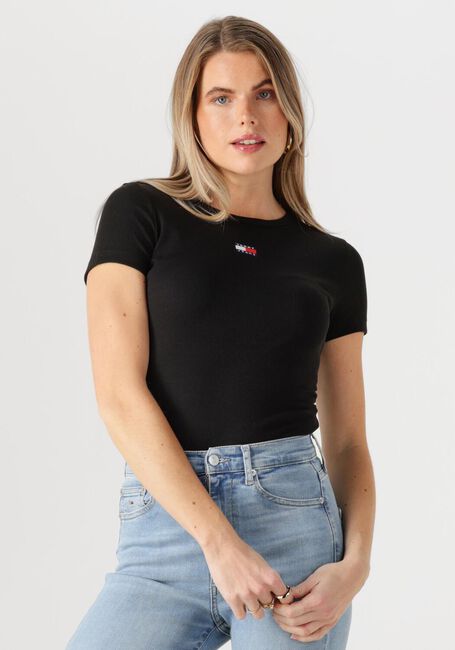 Zwarte TOMMY JEANS T-shirt TWJ SLIM BADGE RIB TEE - large