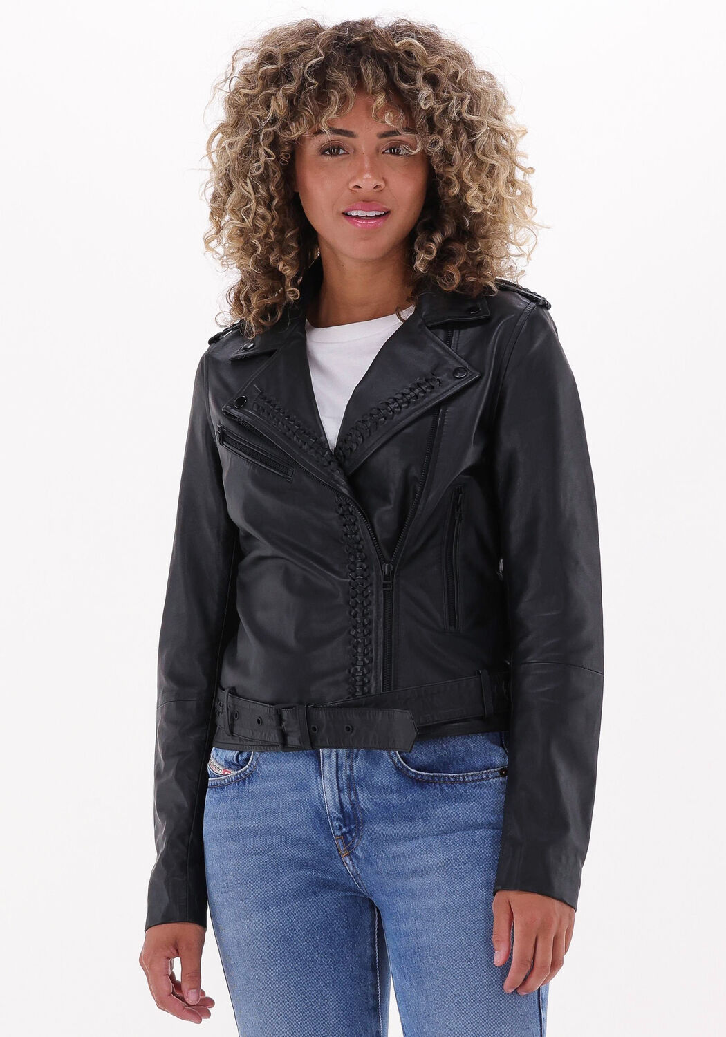 Mode Jacks Leren jacks Massimo Dutti Leren jack blauw casual uitstraling 