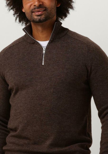 Bruine SELECTED HOMME Trui SLHREG DAN WOOL-MIX ZIP HIGH NECK OW - large