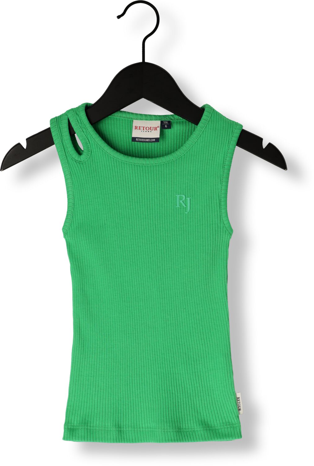 Retour Jeans mouwloze top groen rib gebreid