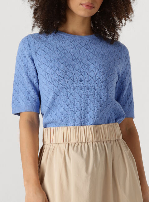 Lichtblauwe SELECTED FEMME Top SLFHELEN 2/4 KNIT BOAT NECK - large