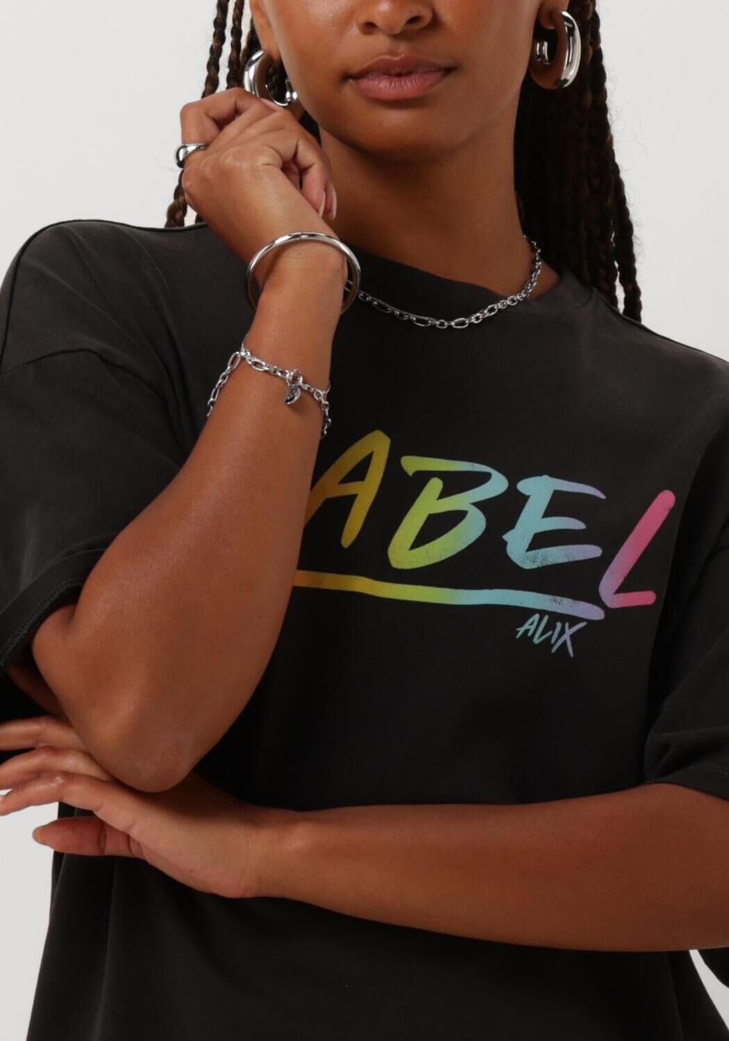 ALIX THE LABEL Dames Tops & T-shirts Ladies Knitted Washed Label T-shirt Grijs