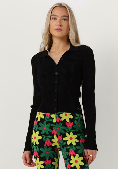 Zwarte COLOURFUL REBEL Tops & T-shirts NORI FINE KNIT CROPPED LONGSLEEVE POLO - large