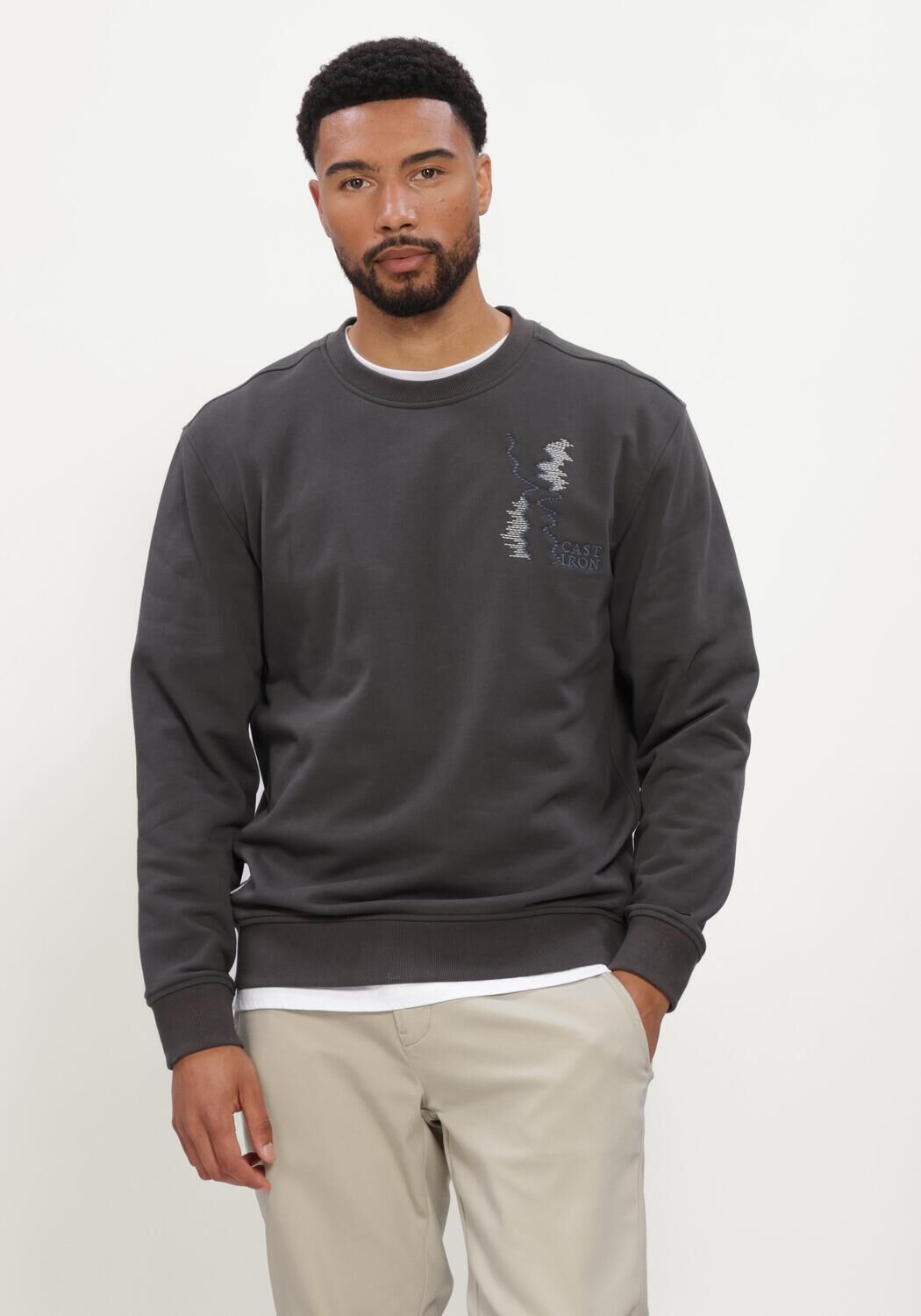 Donkergrijze CAST IRON Sweater CREWNECK RELAXED FIT GRAPHIC - large
