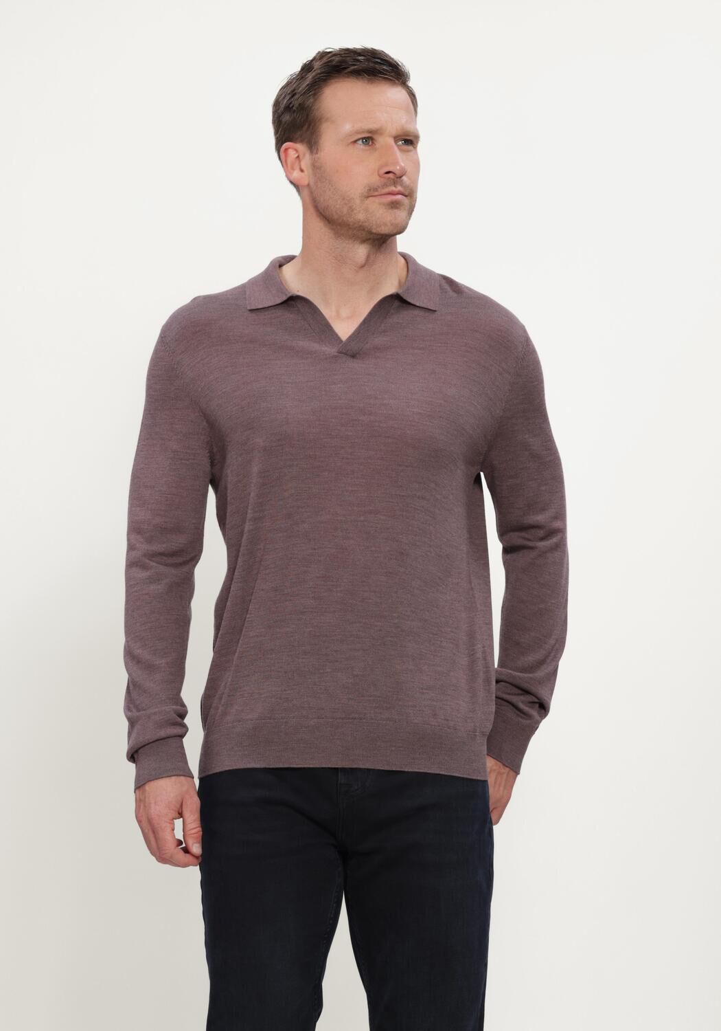 PROFUOMO Heren Truien & Vesten Polo Open Collar Ls Extrafine Merino Plum
