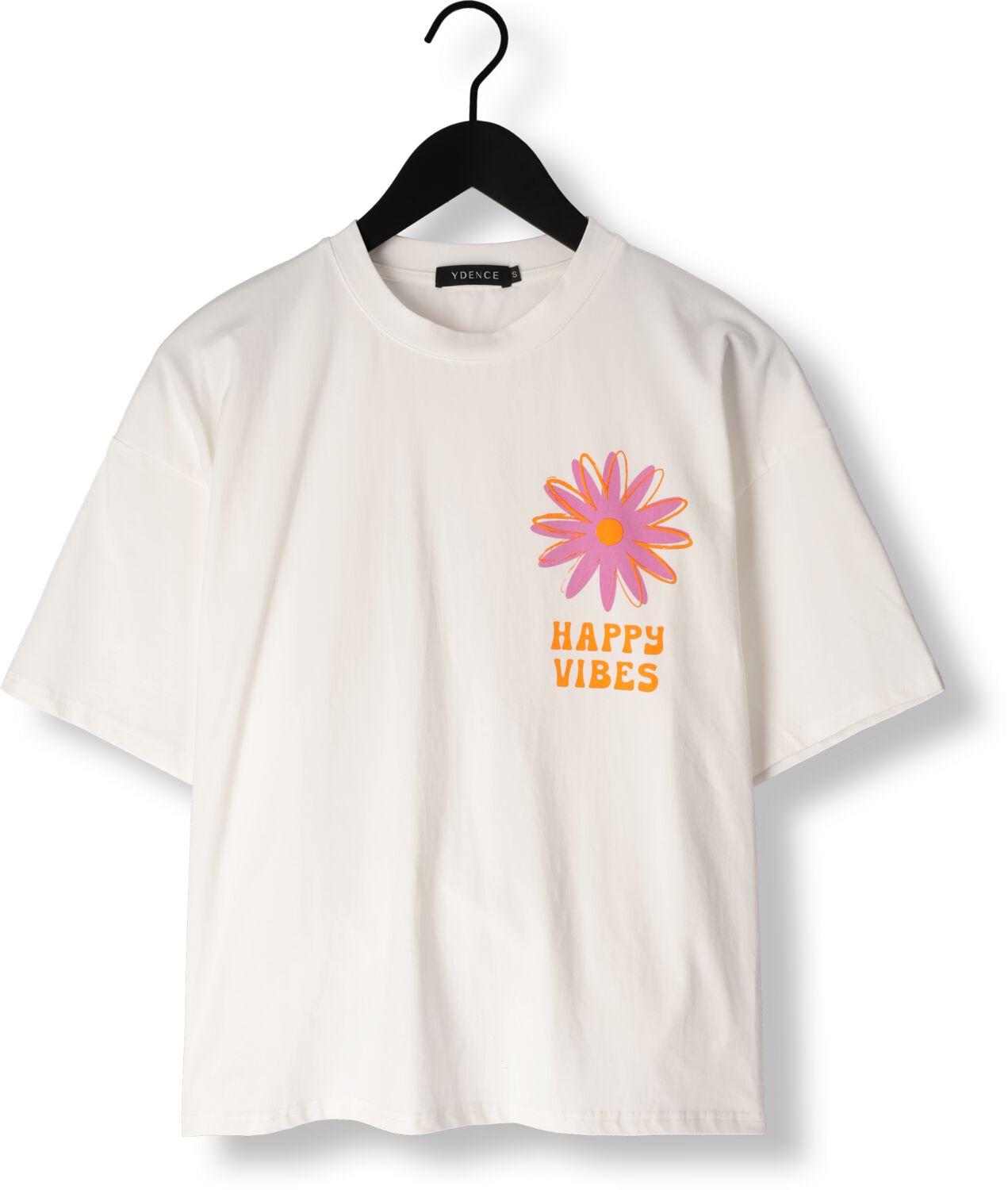 YDENCE Dames Tops & T-shirts T-shirt Happy Vibes Gebroken Wit