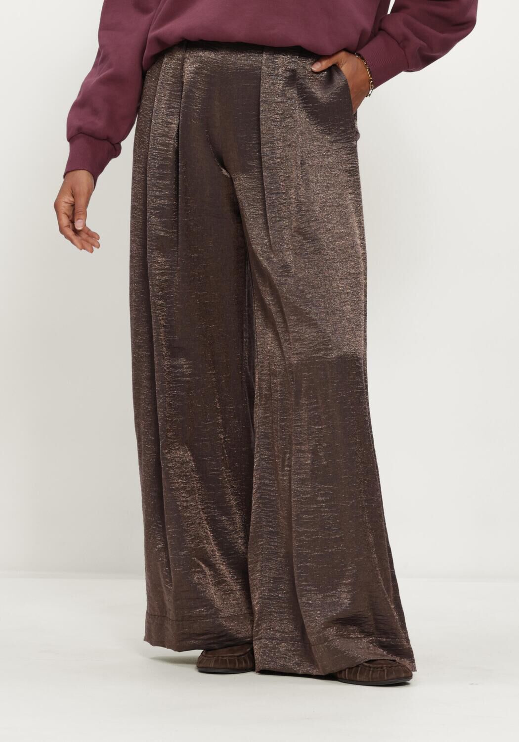 Bruine BY-BAR Wijde broek LODI METALLIC PANTS - large
