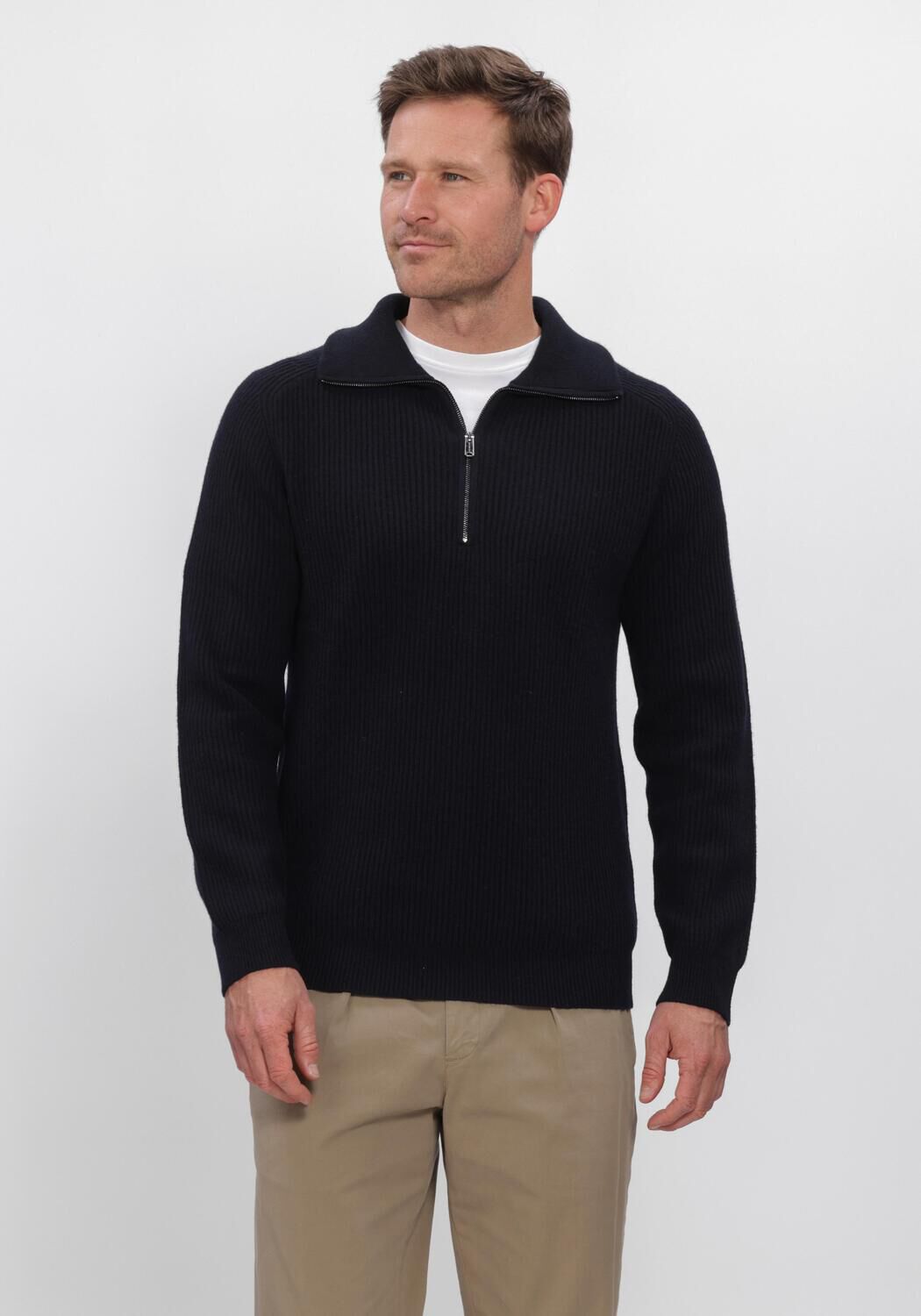 PROFUOMO Heren Truien & Vesten Pullover Half Zip Heavy Wool Donkerblauw