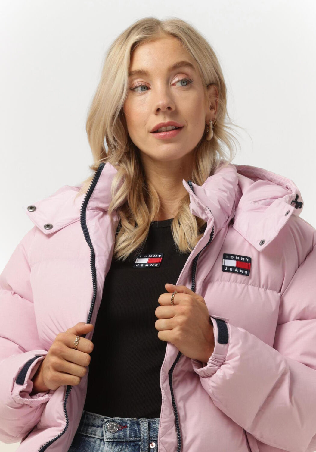 roze tommy jeans gewatteerde jas outerwear short puff