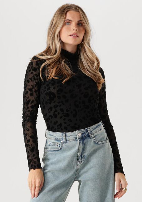 Zwarte COLOURFUL REBEL Top NEYO LEOPARD FLOCK MESH TURTLENECK TOP - large