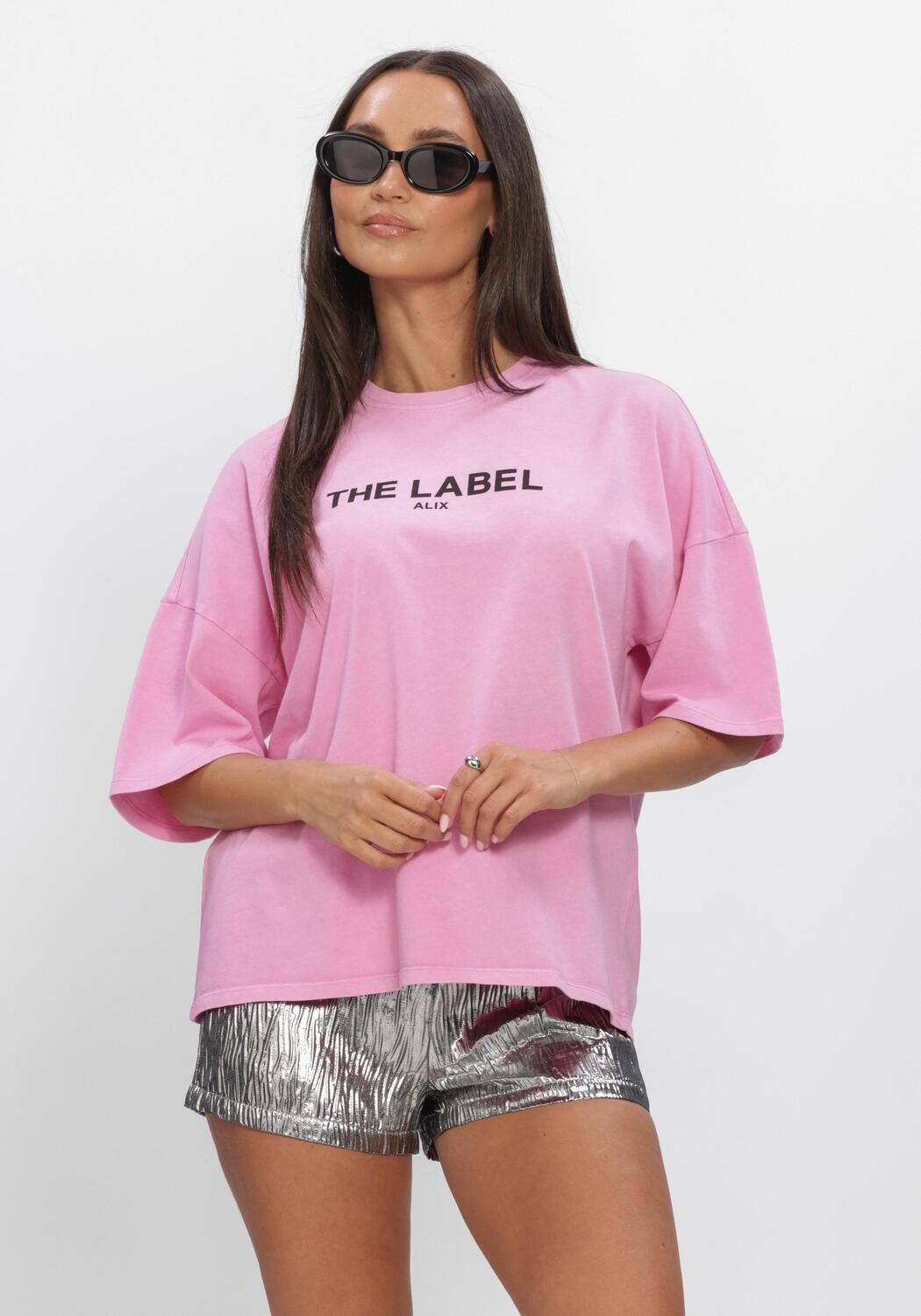 Roze ALIX THE LABEL T-shirt LADIES KNITTED THE LABEL T-SHIRT - large