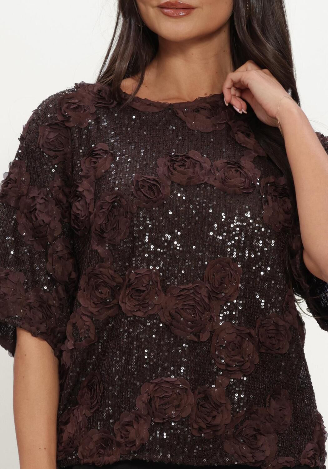 Bruine Y.A.S. Top YASELYSIA 3/4 SEQUIN TOP - large