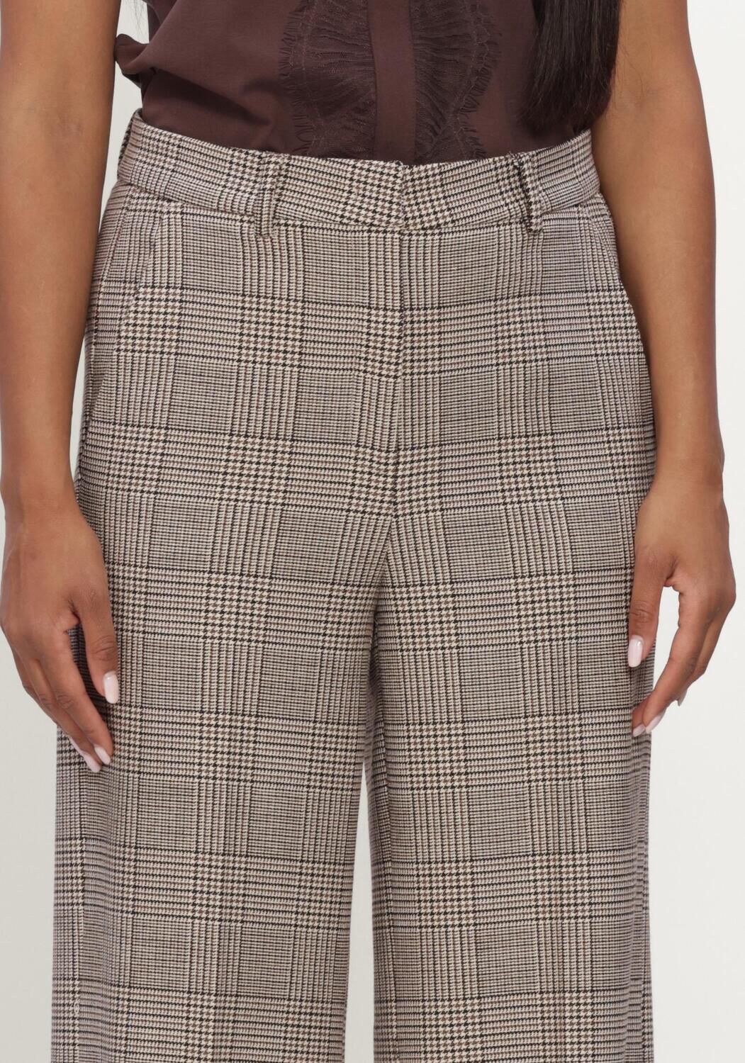 Beige CAMBIO Wijde broek ALEXIS WOVEN CLASSICAL GLENCHECK WOOL SUBSTITUTE - large