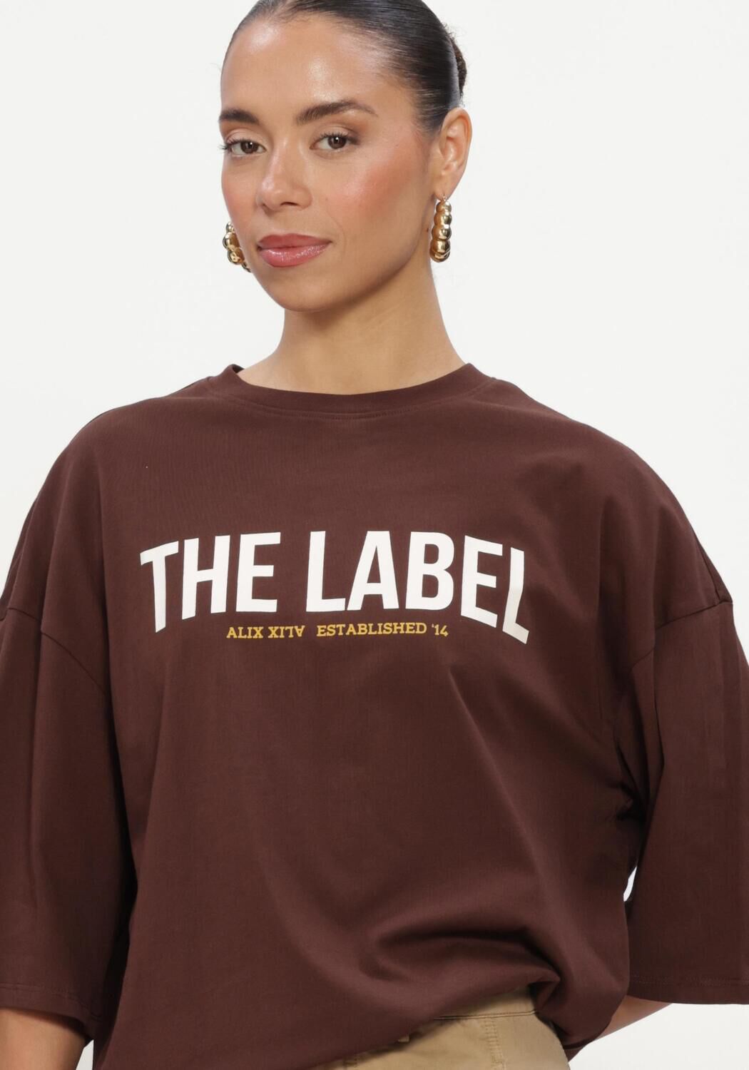 Bruine ALIX THE LABEL Tops & T-shirts LADIES KNITTED THE LABEL OVERSIZED T-SHIRT - large