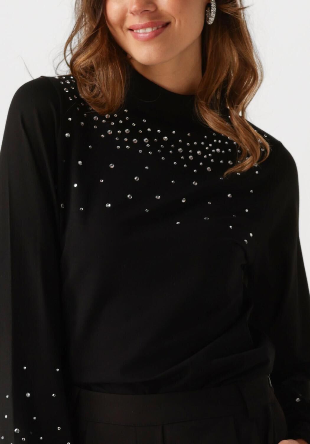 JANSEN AMSTERDAM Dames Tops & T-shirts V183 Turtle Rhinestones Top Zwart