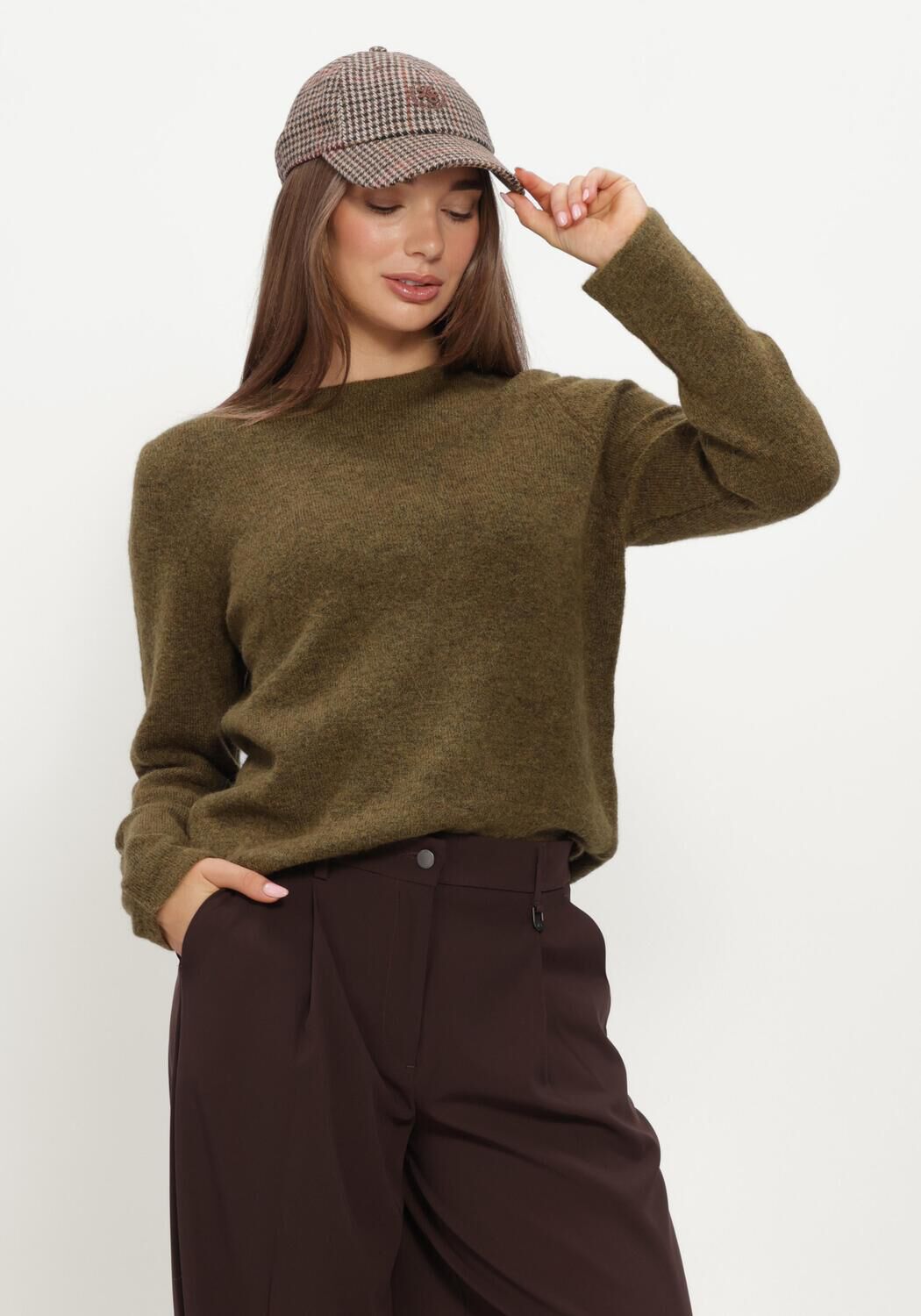 Olijf SELECTED WOMEN Trui SLWLULU NEW LS KNIT O-NECK - large
