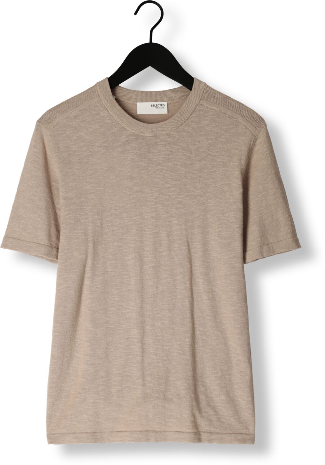 SELECTED HOMME Heren Polo's & T-shirts Slhberg Linen Ss Knit Tee Noos Beige