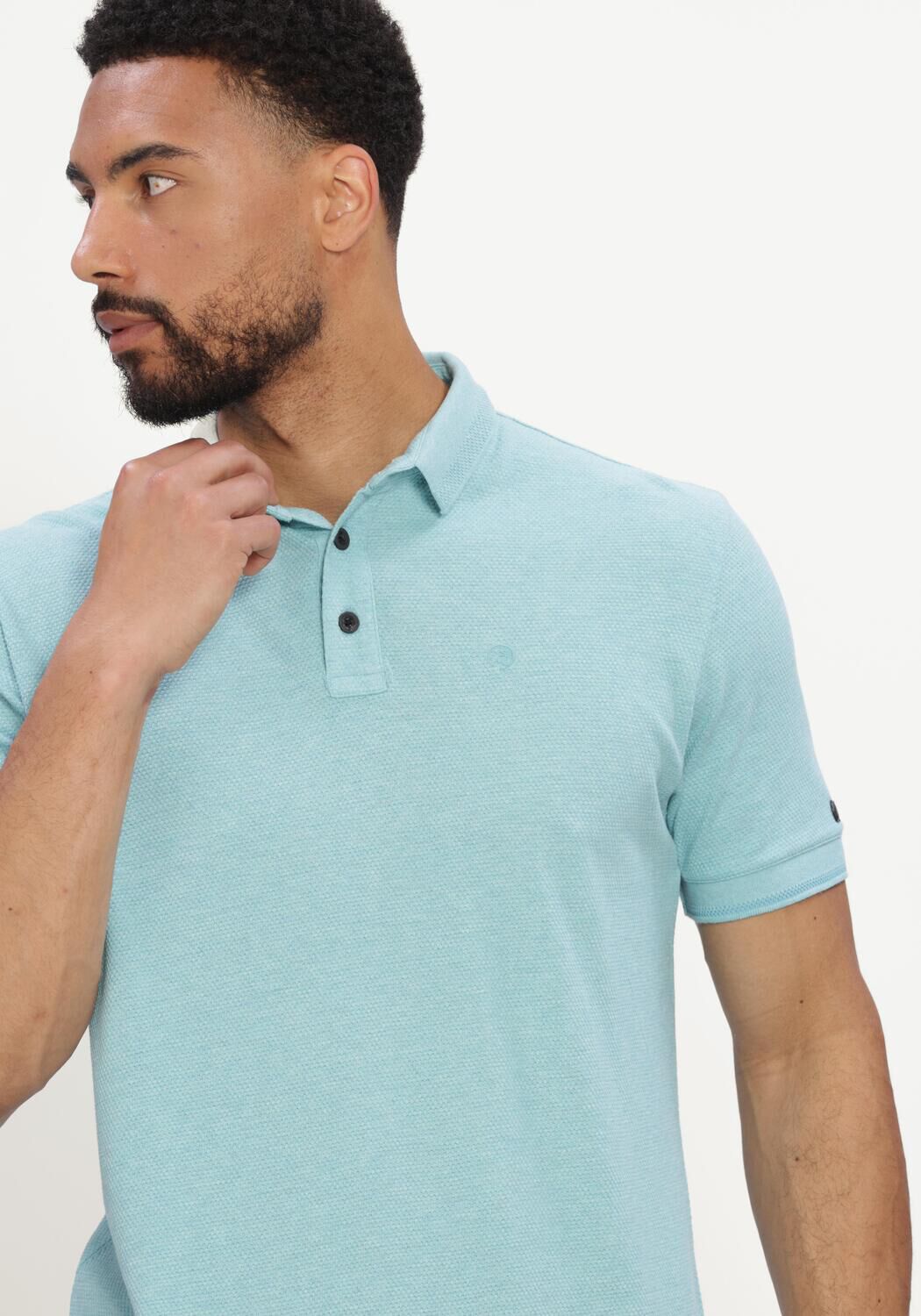 Lichtblauwe CAST IRON Polo SHORT SLEEVE POLO SLIM FIT POPCORN JERSEY MELANGE - large