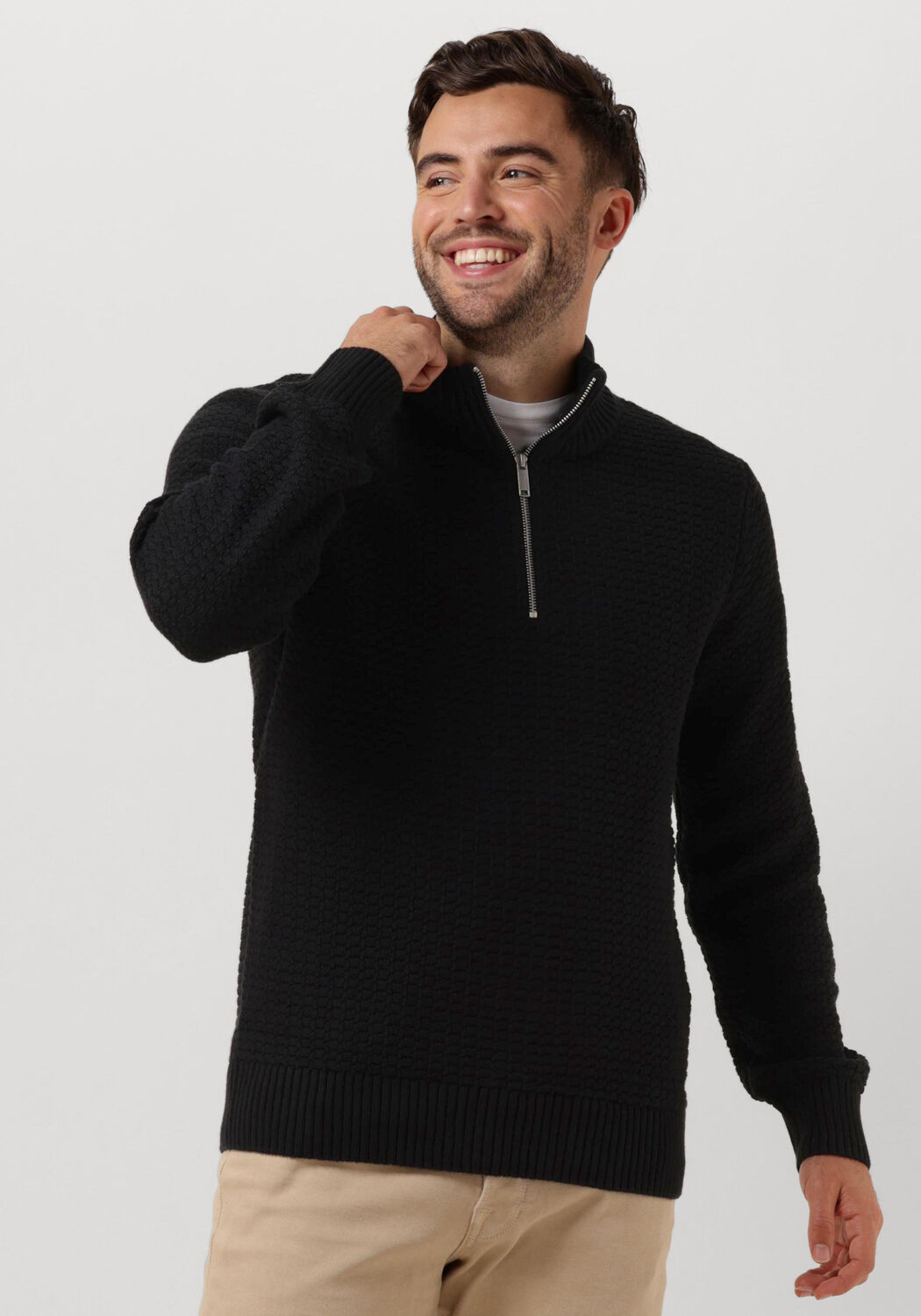 Selected Homme Gebreide pullover met opstaande kraag en ritssluiting model 'THIM'