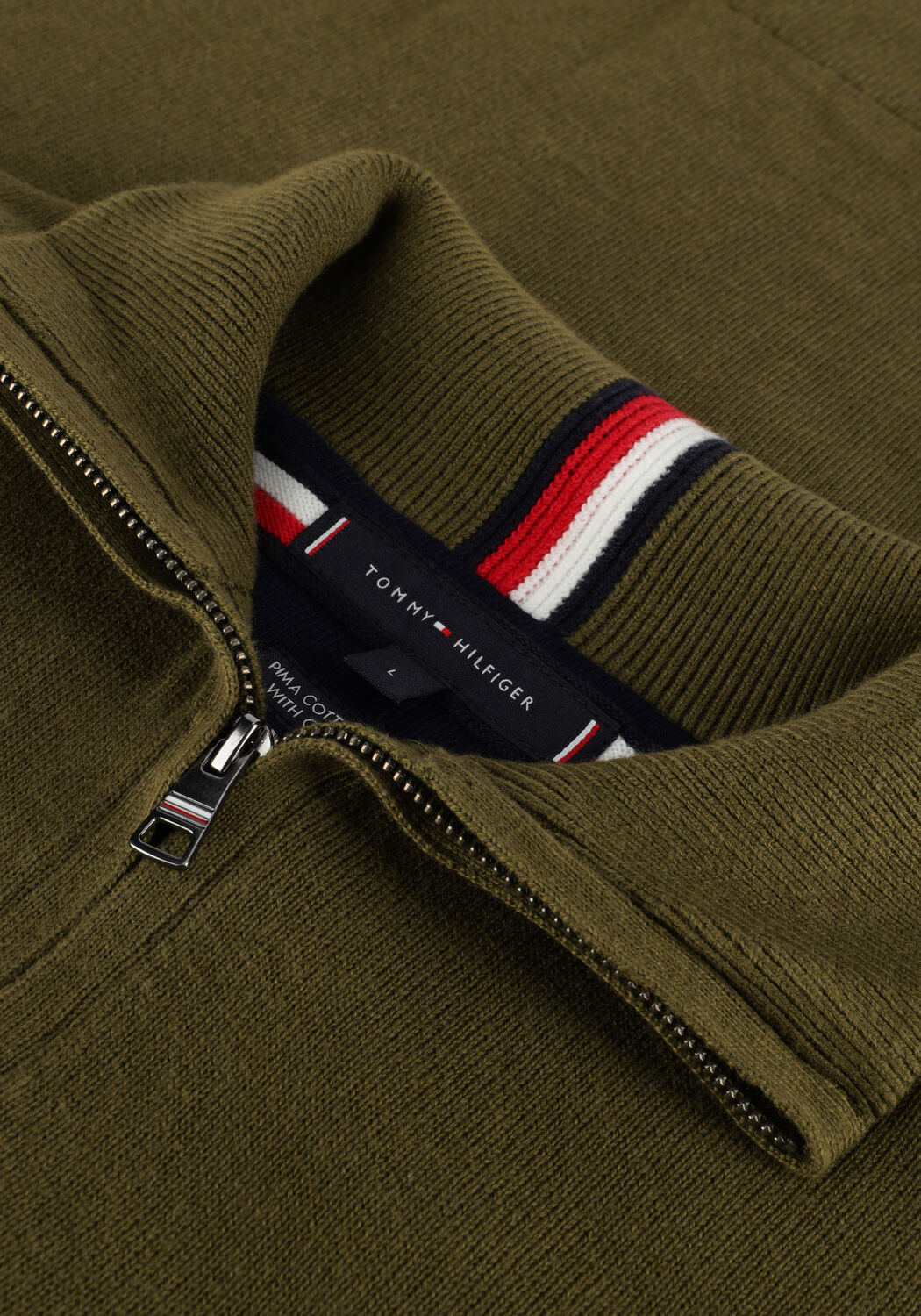 Donkergroene TOMMY HILFIGER Trui PIMA ORG CTN CASHMERE ZIP MOCK - large