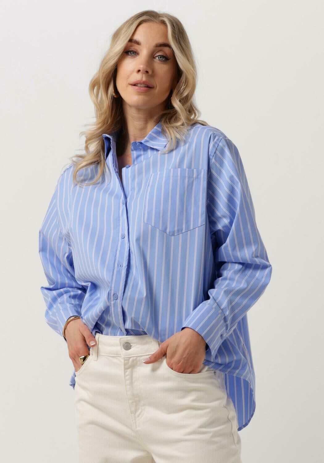 NEO NOIR Dames Blouses Dalma Double Stripe Shirt Blauw wit Gestreept