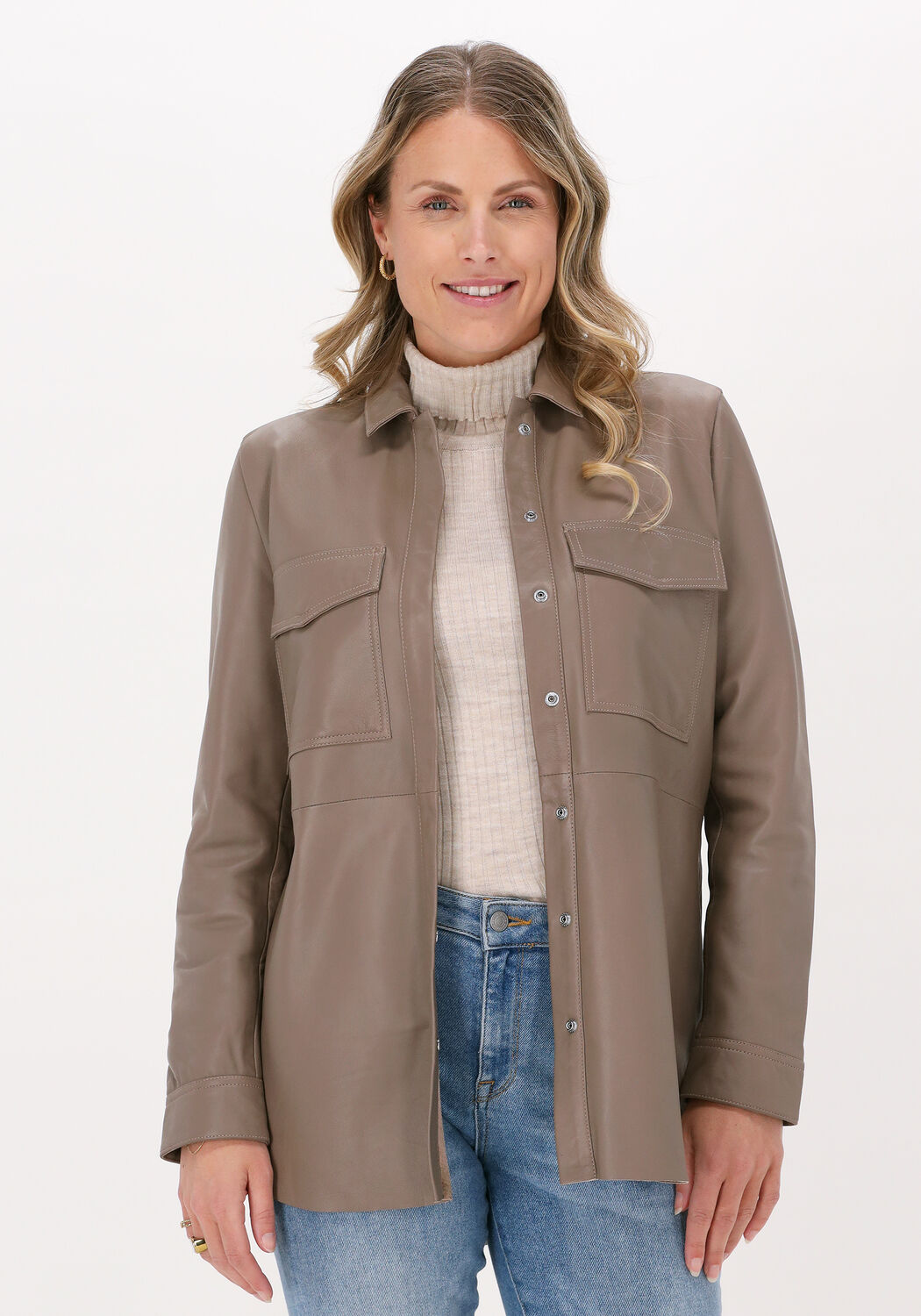 taupe goosecraft leren jas gin tonic blouse