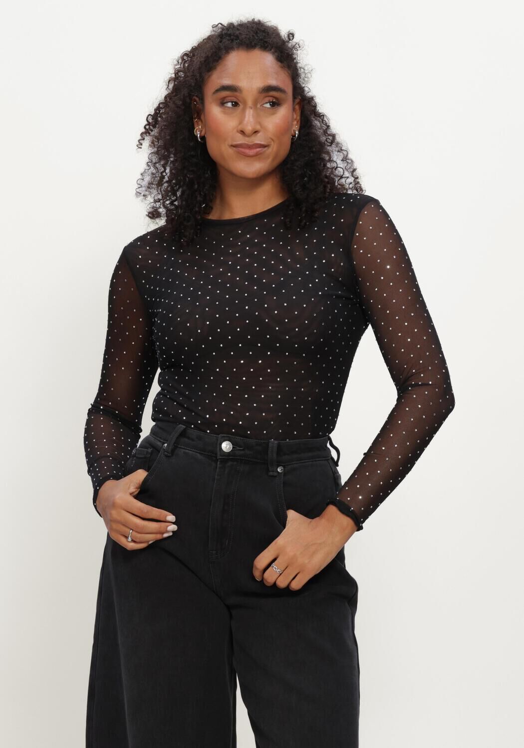 STUDIO AR Dames Tops & T-shirts Ines Glitter Mesh Zwart