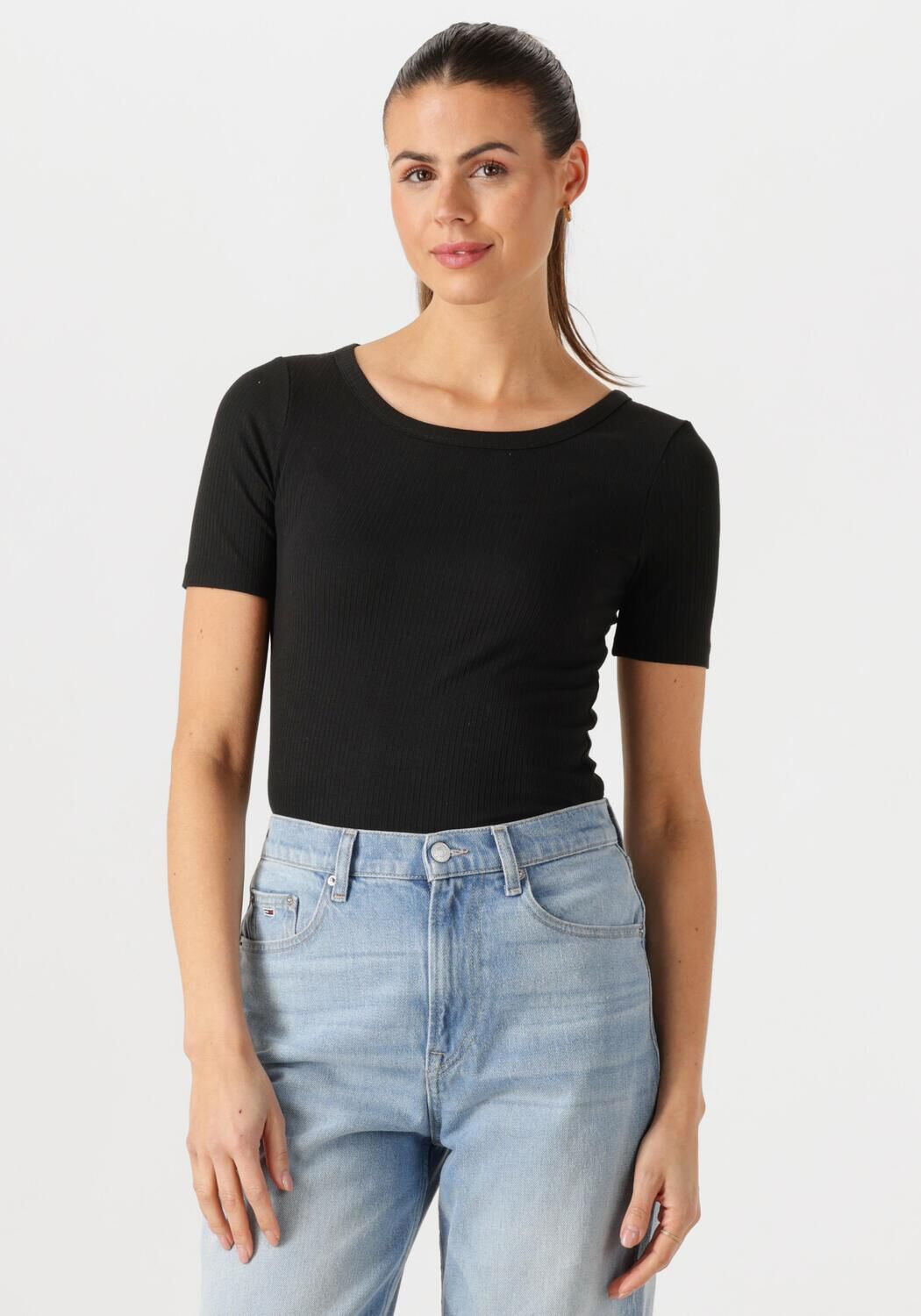 Tommy Hilfiger Shirt met ronde hals SLIM 5X2 RIB O-NK SS met discreet geborduurd logo