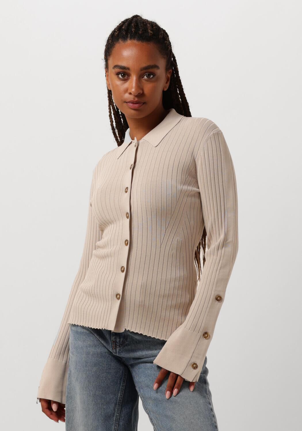 Second Female Elegant Knit Collar Vest Second Dames Beige Dames