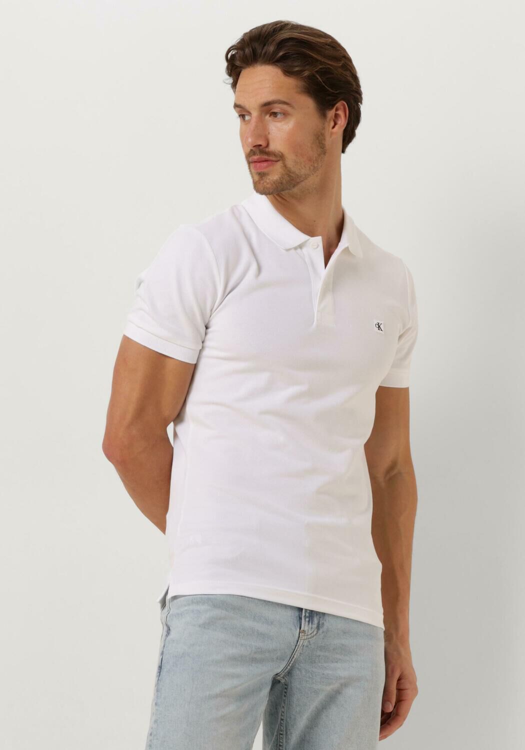 CALVIN KLEIN Heren Polo's & T-shirts Ck Embro Badge Slim Polo Wit