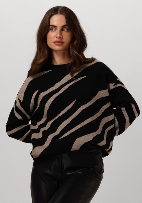 Zwarte OBJECT Trui OBJRAY LO L/S KNIT PULLOVER AOP - large