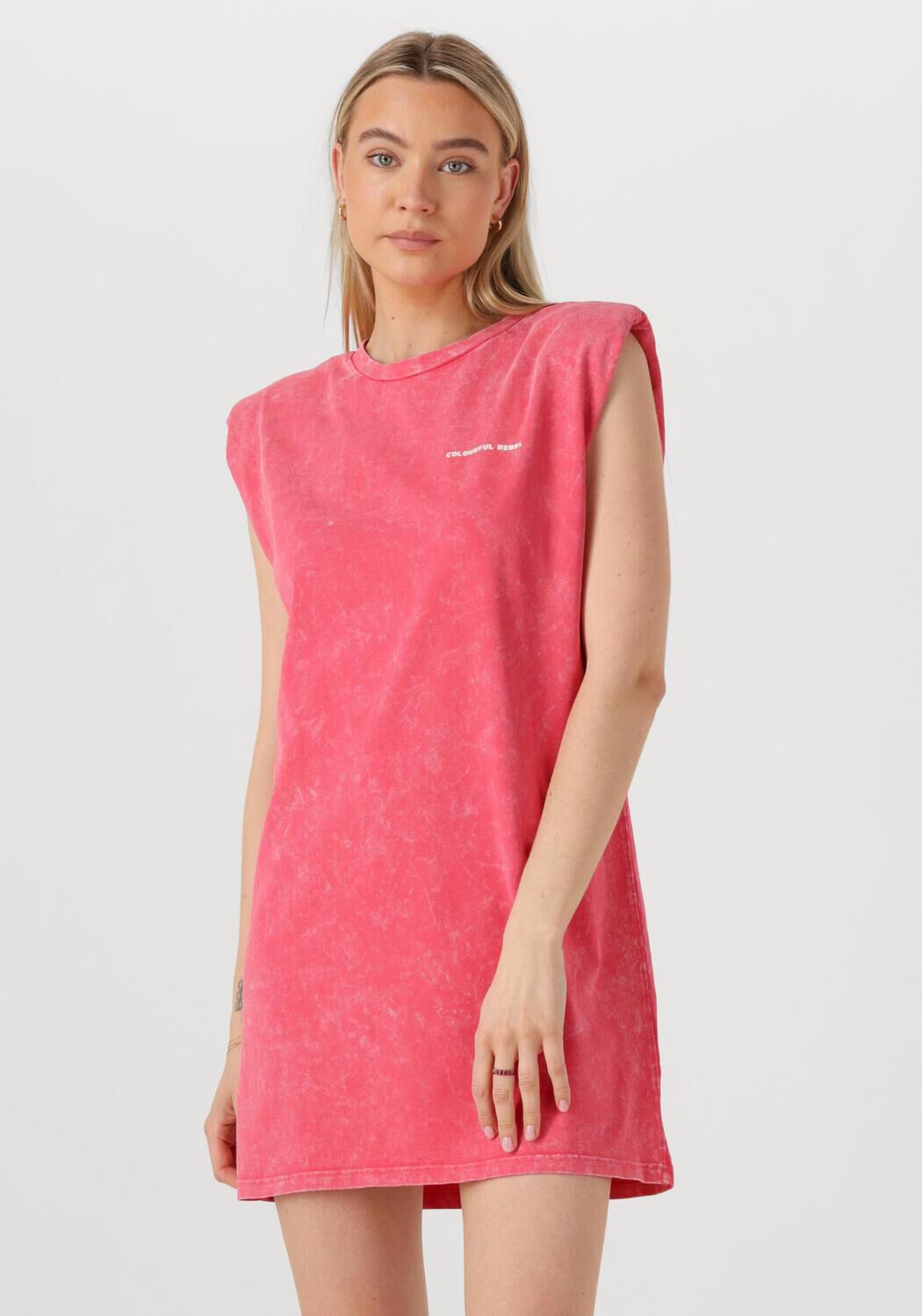COLOURFUL REBEL Dames Jurken Tropical Beach Tour Acid Wash Padded Dress Sl Roze