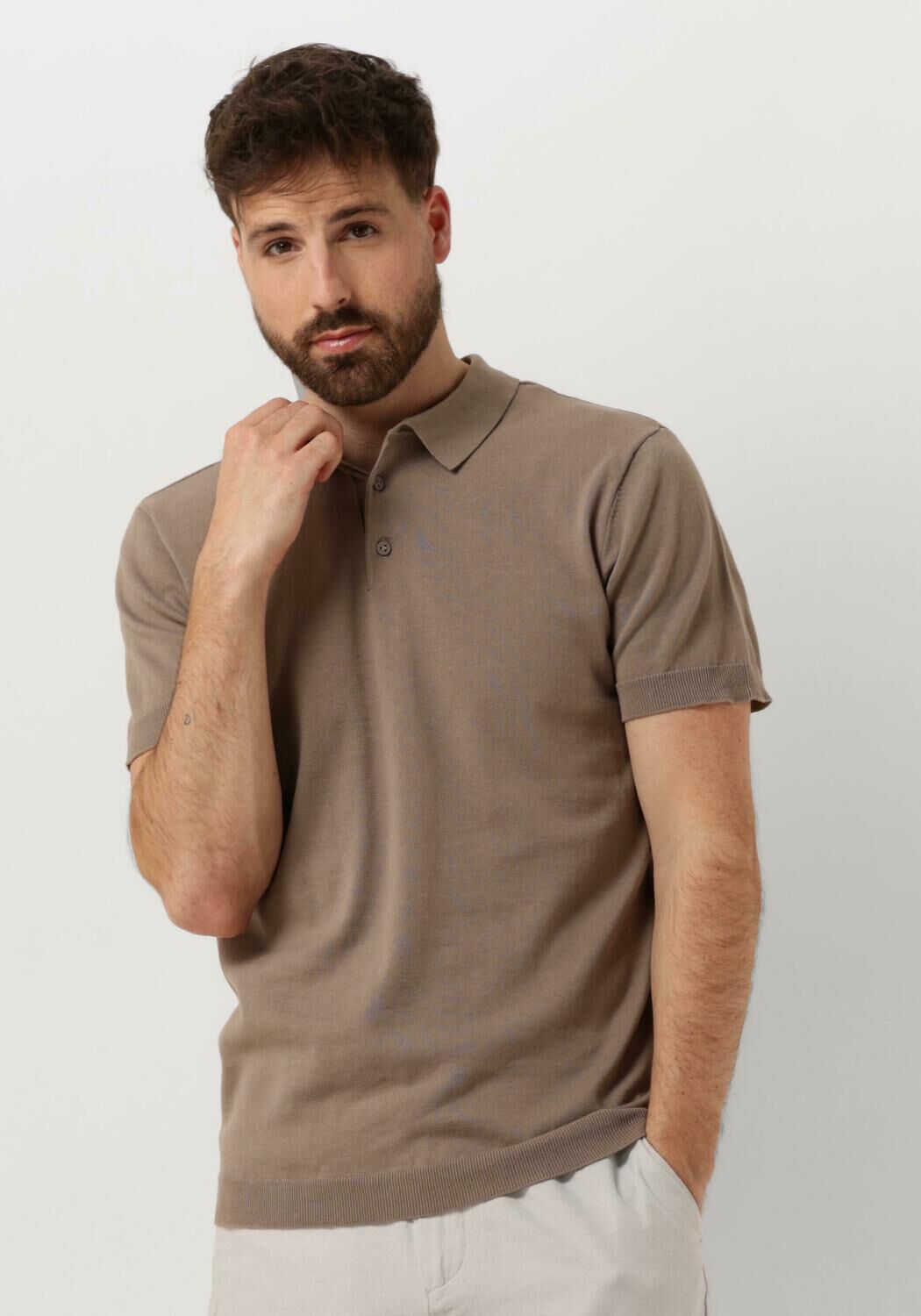 PURE PATH Heren Polo's & T-shirts Knit Polo With Chestprint Taupe