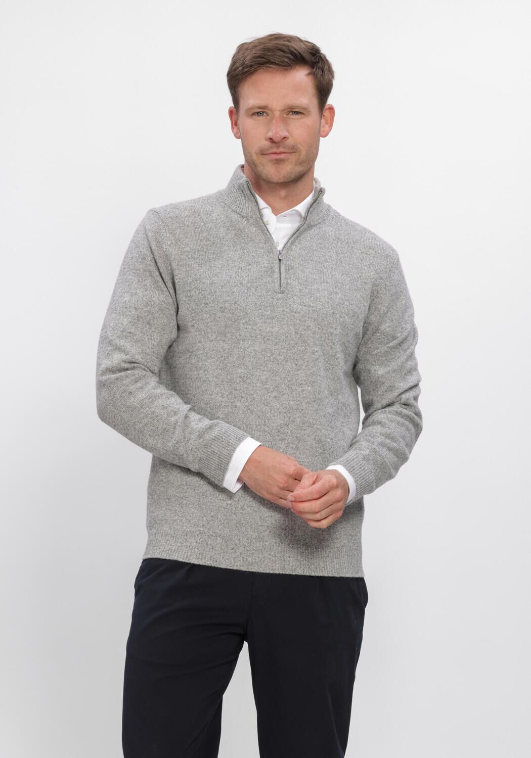 PROFUOMO Heren Truien & Vesten Pullover Half Zip 80 20 Lichtgrijs
