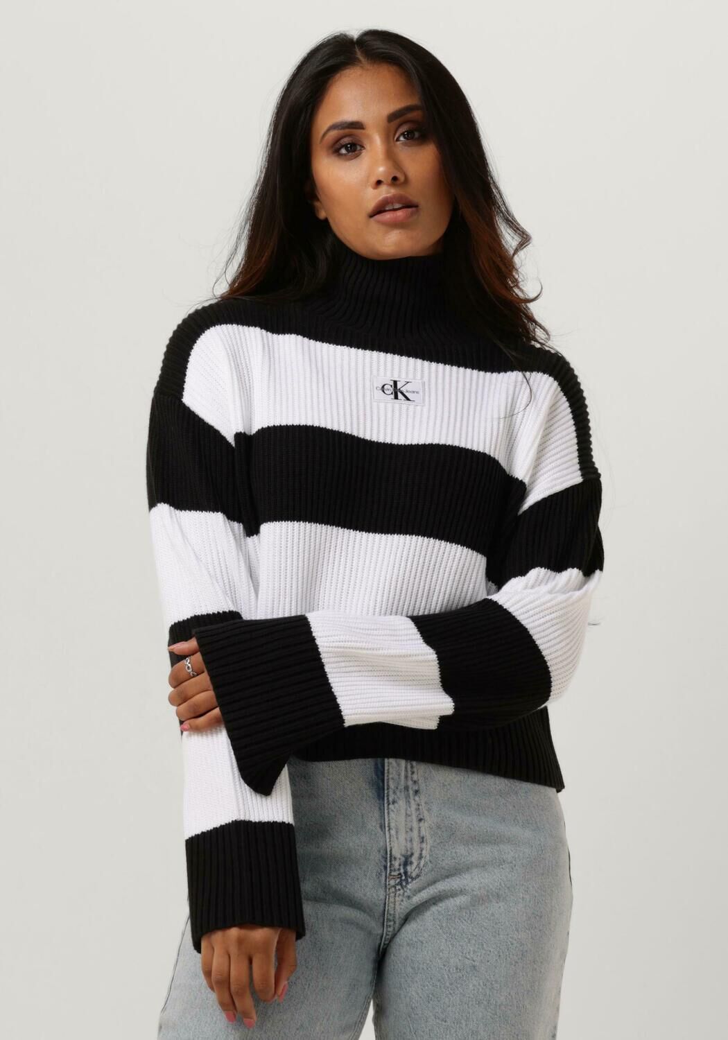 zwarte calvin klein coltrui label chunky sweater