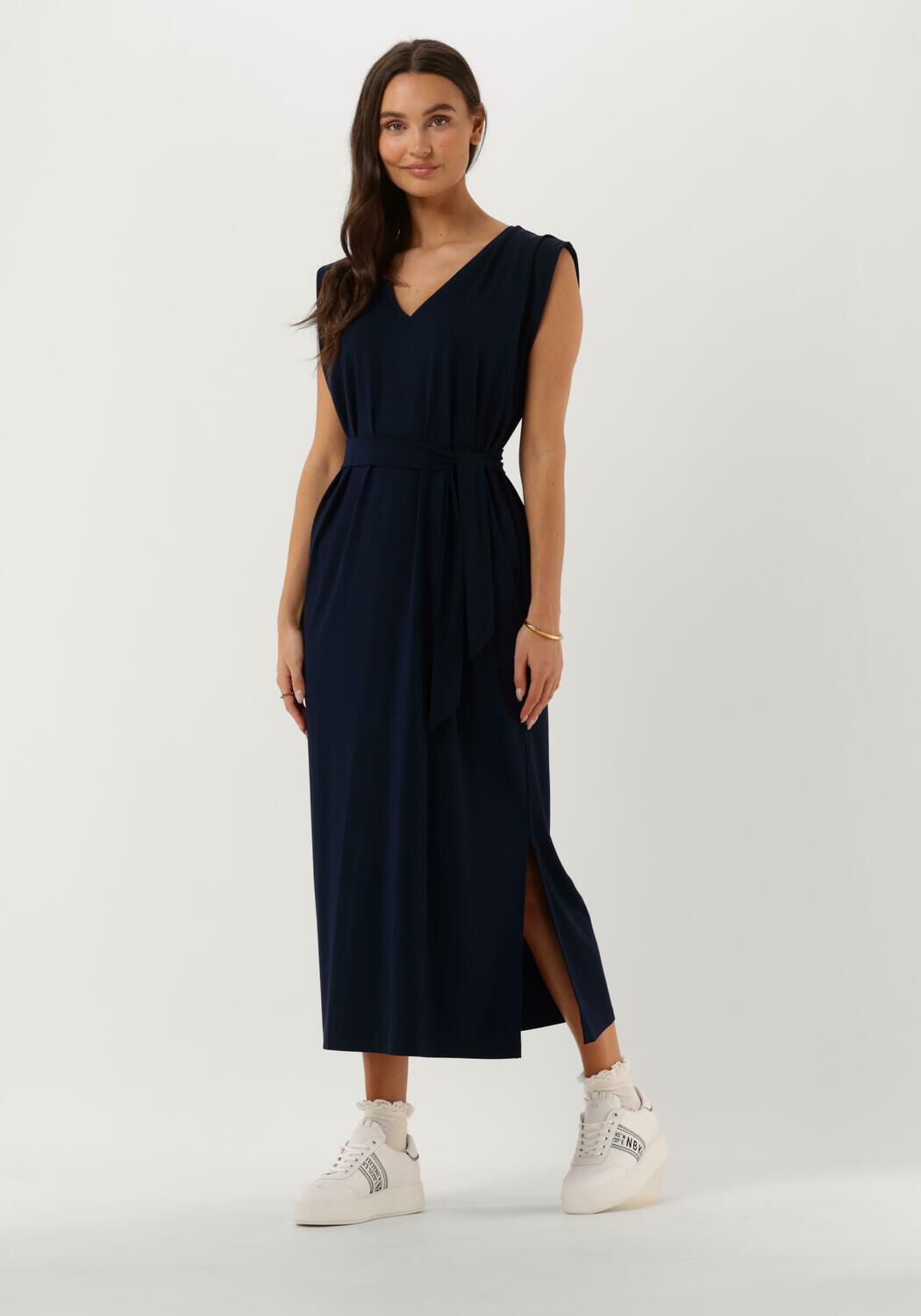 donkerblauwe knit ted midi jurk maan