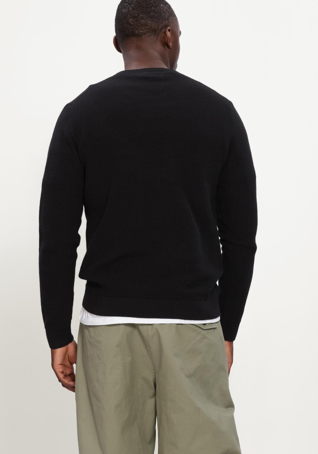Zwarte SELECTED MEN Trui SLHROSS LS KNIT STRUCTURE CREW NECK NOOS - large