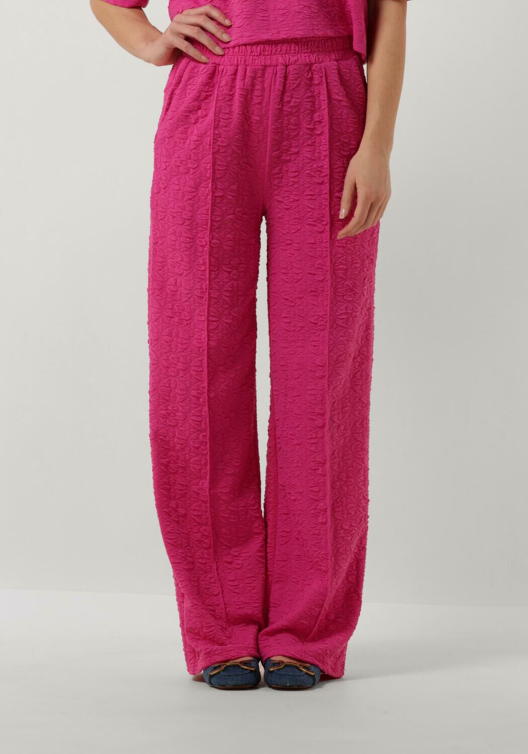 Refined Department high waist wide leg pantalon Rita met ingebreid patroon en textuur fuchsia