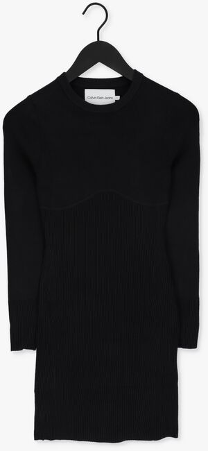 Zwarte CALVIN KLEIN Mini jurk BADGE KNITTED SLEEVES DRESS - large