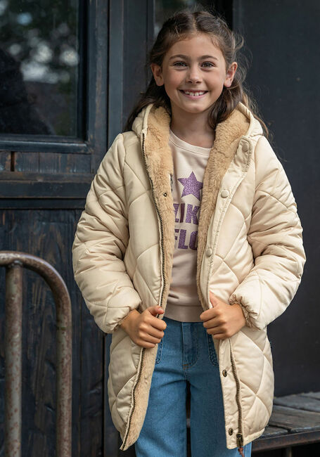 Beige LIKE FLO Faux fur jas FLO GIRLS REVERSIBLE HOODED LONG JACKET FANCY QUILTING - large